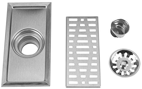 Desagüe lineal para suelo de ducha con filtro extraíble, 7,9 pulgadas de largo, rectangular, de acero inoxidable, desagüe para suelo de ducha, rejilla para residuos, para cocina, baño, inodoro