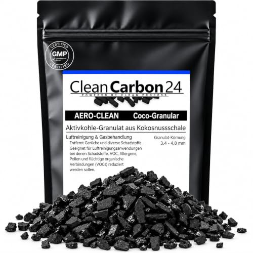 CC24 AERO-CLEAN aktivt kolgranulat, 10L | 5Kg | I grov kornstorlek 4x6 Mesh, 3,4–4,8mm för företag, stora filter, renovering, teknikrum och luktsanering