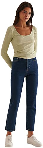 NA-KD Cuello Redondo Acanalado Camisa Cami, Chinois Verde, S para Mujer