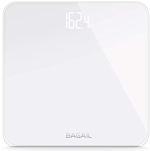 BAGAIL Personenwaage, digitale Waage mit hochpräzisen Sensoren und gehärtetem Glas, ultraschlank, Step-on-Technologie, durchscheinendes Display