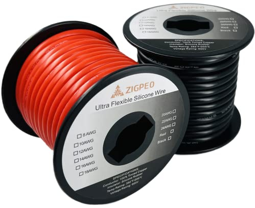 ZIGPEO 10 AWG Silicone Wire 50FT, Extra Flexible 10 Gauge Stranded Copper Wire, High Temp 392℉ 600V - RC, Automotive, Battery | Tinned Copper Conductor - 25FT Red & 25FT Black Spools