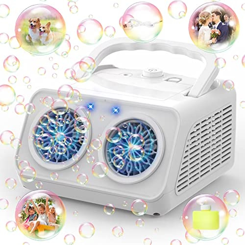 Panamalar Macchina per Bolle di Sapone Doppio Motore, 26 Fori Automatico Soffiatore di Bolle per Bambini 20000+ Bolla/Min, Portatile Creatore di Bolla, 120ml Soluzione, Festa All'aperto Matrimonio