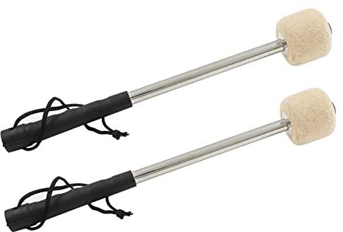 Wisyurt 2 Maillets de Tambour en Acier Basse de 12,5 Pouces, de Tambour en Feutre de avec PoignéE en Acier Inoxydable, Maillets de Tambour en AntidéRapants