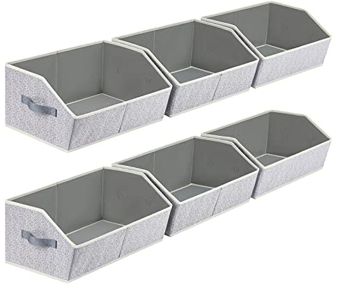 Homsorout Closet Organisers and Storage Basket - 6 Pack Large Trapezoid Foldable Open Bins Fabric Storage Box for Shelf Clothes, Books, Pets, Heather Grey