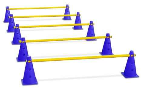 CANNON Juego Set Vallas de Entrenamiento de coordinación de Altura Regulable, Circuito Agilidad de 15 Piezas, 10 Conos Azules 23cm y 5 Picas de 100cm.