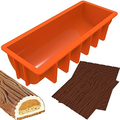 webake Yule Log Mould Stampo per torta natalizia in silicone con 2 Tappetini in silicone Buche de Noel Stampo, 32 x 13,2 x 7,5 cm