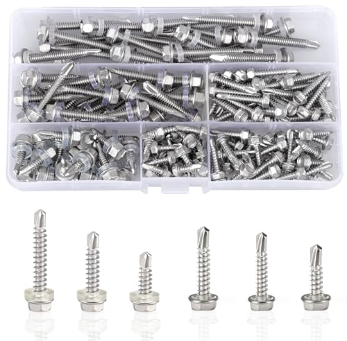 Roosea 165 Pcs Vis Autoforeuse Metal M4,2 M5,5 Vis Autotaraudeuse Inox Vis Autoperceuse Pour Metal Tete Hexagonale Vis Autoperceuse à Tête Hexagonale Vis Hexagonales Autoperceuses en Acier Inoxydable