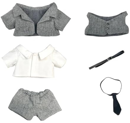 niannyyhouse 20 cm plyschdocka kläder kappa skjorta byxor väst bälte slips tillbehör kostym 20 cm docka utklädnad (grå)