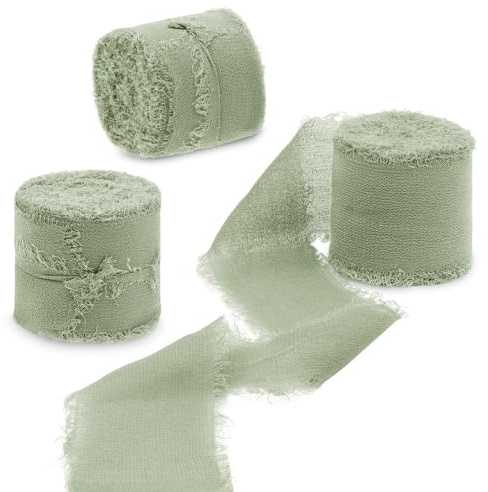 Uiopa Nastro Chiffon Verde Chiaro 4cm x 15m Nastro Regalo con Frange Nastro in Chiffon di Seta Decorativi Tessuto per Confezione Regali, Inviti Matrimonio, Bouquet, Artigianato Fai-da-Te