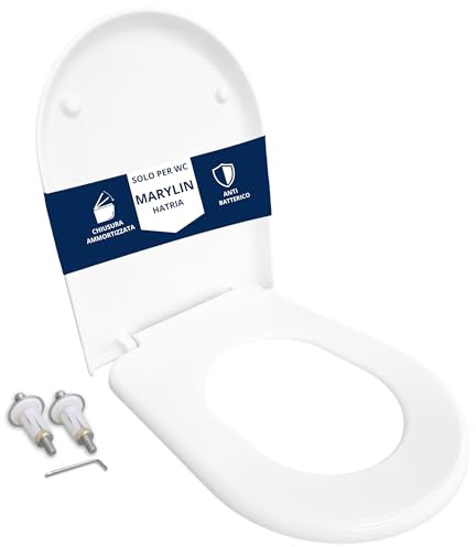 HYDRO HOME Copriwater compatibile con Hatria Marylin, Tavoletta WC Termoindurente Antibatterica, Sedile WC, Fissaggio dall’Alto, Chiusura Ammortizzata, Montaggio rapido (CHIUSURA AMMORTIZZATA)