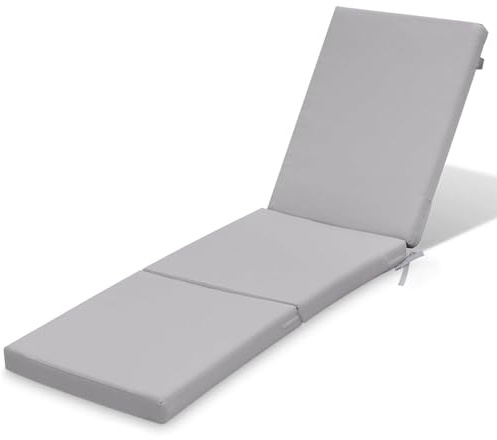 Ferocity Colchón para Tumbona de jardín 198x58x4 cm Plegable | Colchón para Tumbona con Ruedas Resistente a la Intemperie y Lavable con Funda extraíble | Modelo Gris [145]