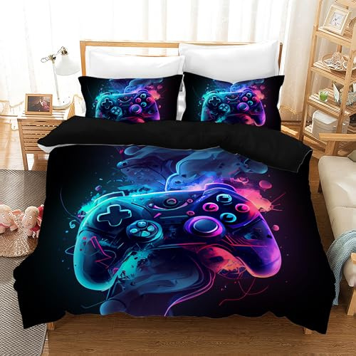MIQEBX Gamepad Duvet Cover Bedding Set Video Game Controller Game Console Duvet Cover with Zipper + 2 Pillowcases 50x75 cm (B2, Single)