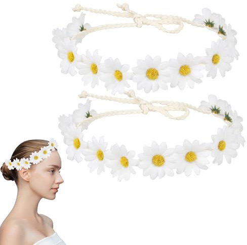 Marguerite Bandeau, Marguerite Serre Tete Femme, Marguerite Couronne Florale, Marguerite Casque de Mariée, Bandeau Marguerite, pour La Décoration de Fête, de Festival, de Plage Et de Mariage (B, 2PCS)