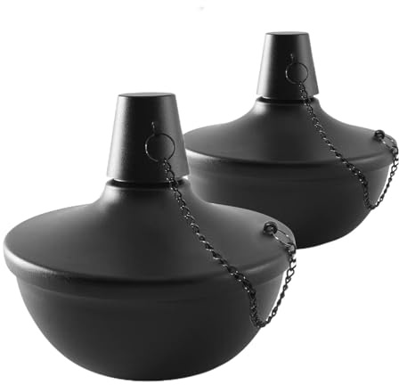 Antorchas de mesa Citronela - Linterna de al aire libre con mechas y techo para patio, terraza, jardín, 2 mesas de metal | Vela de recargable