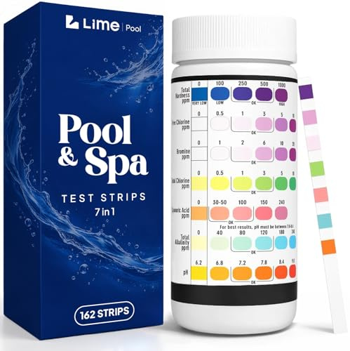 160 tiras de prueba de piscina y spa - Kit de prueba de agua 7 en 1 para cloro, bromo, pH, dureza, alcalinidad y más - Resultados precisos - Probador de agua de bañera de hidromasaje, agua salada y