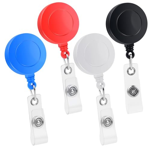 4 llaveros extensibles retráctiles, 4 colores, cordón extensible para identificación con cuerda de poliéster de 70 cm, soporte de plástico extensible con mosquetón