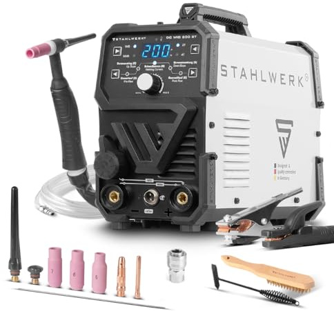 STAHLWERK Saldatrice 2-in-1 combinata DC TIG 200 ST – Funzione TIG & MMA fino a 200 A, innesco HF, Hotstart, adatta per acciaio, inox, rame e ottone, no alluminio