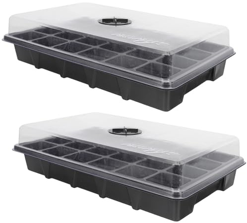 HOMSFOU Scatola per Germinazione 24 Celle con Coperchio Traspirante, Set 2 Pezzi per Semina e Trapianto in Giardinaggio, Vassoio Plastica Resistente per Coltivazione Piante in Serra