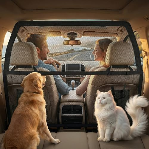 VexNook Dog Barrier for Car Back Seat & Boot — 107 * 127cm Pet Car Divider with Reinforced Transparent Mesh and Sturdy Metal Frame, Dog Safety Gate Universal Fit for SUV, MPV& Truck