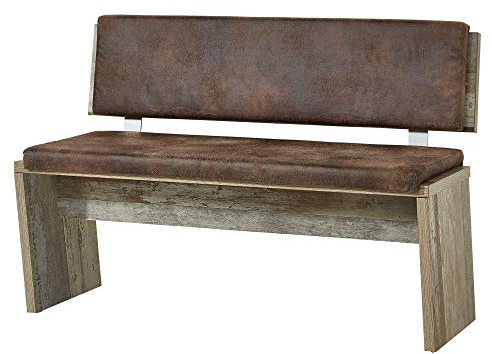 Stella Trading Bonanza Vintage Sitzbank in Driftwood Optik - bequeme Retro Sitzbank mit Lehne für Ihr Wohn- & Esszimmer - 126 x 86 x 55 cm (B/H/T)