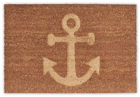 Relaxdays Anchor Coir Doormat, HxWxD: 1.5 x 60 x 40 cm, Nonslip, Rectangular, for The Entryway, Coconut Fibre, Rubber, Natural, Brown, 40 x 60 x 1.5 cm