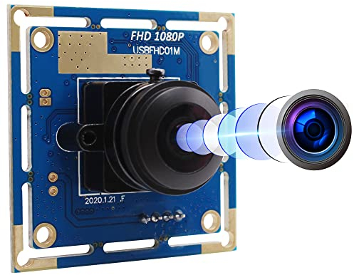 ELP USB Kameramodul Weitwinkel 180 Grad Fisheye Full HD 1080P Webcam Mit 60fps/100fps UVC Kompatibel für Android Windows Linux USBFHD01M-L180