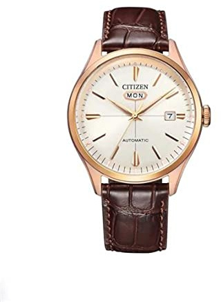 CITIZEN Analógico Modelo Reloj NH8393-05A Hombre Acero Oro Rosa y Correa de Piel Automático. Marca