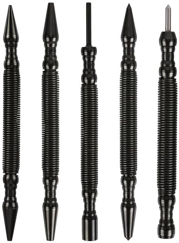 HIT Tool Hammerless Spring Punch Pro Pack: 1)1/32&1/16,1-3/32 &1/8 Dual head nail setter, 1)Dual head prick & centre 1)HSS prick, 1)Dual Head Door hinge pin remover/hammer & Pouch