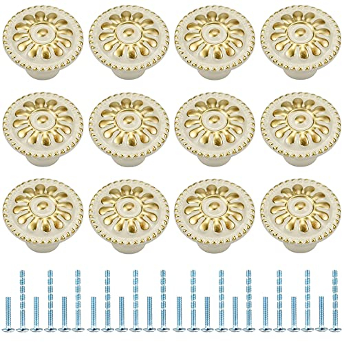 12 Pcs Kitchen Hardwarehandle, Cabinet Knob, Cupboard Drawer Handle, Furniture Door Pull with 2 Size Screws for Kitchen Bathroom Bedroom (White)