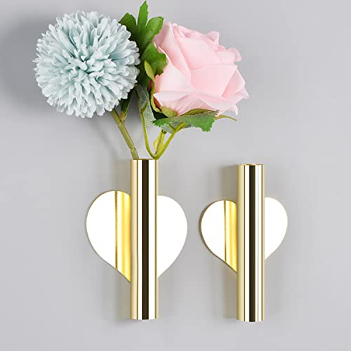 Vaso fiori 2 Pezzi Vaso Oro montato a parete vasi decorativo da interno moderni Per muro di sfondo, soggiorno e decorazione della camera da letto (10,8 x 1,9 CM)