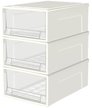 Cetomo 14L*3 Plastic Storage Drawers Unit, Office Desk Organizers, Drawer Organizer, Storage Box, Stackable Tower for Desktop, Bedroom, Dorm, Cosmetics, Durable PP, BPA Free, White & Clear, 14L-3 Pack