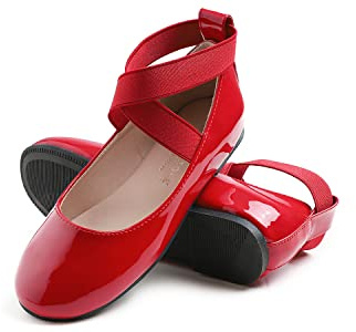 Feversole Girls Cute Dress,Ragazze Mary Jane Strap Scarpe Basse Ballerine da Principessa Scarpe da Scuola Piatte Rosso 32 EU