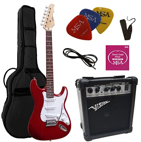 CHITARRE ELETTRICHE ROSSO SCURO TRANSPARENTE - CHITARRA ELETTRICA - SET CON AMPLIFICATORE DA 20WATT - BORSA - PLETTRO - CORDE