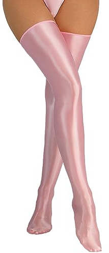 AIEOE Bas pour femme huileux brillants - Bas sexy et brillants - Bas autofixants pour femmes - Aspect mouillé - Bas au-dessus du genou, Rose, taille unique