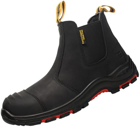 Dajingkj Scarpe da lavoro Uomo Scarpe antinfortunistiche Donna Vera Pelle Smash e Punch Resistant Saldatore Chelsea Boots, Nero , 44 EU