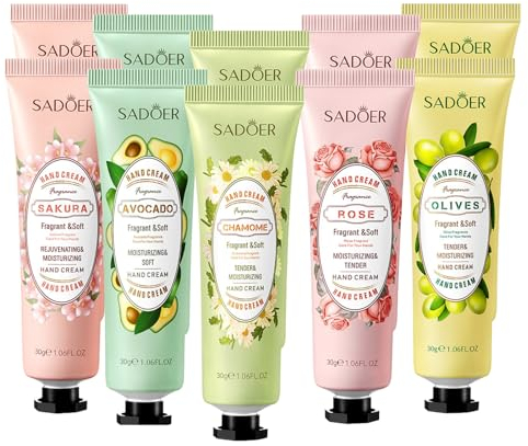 Plant Fragrance Hand Cream, 10 X 30ml Mini Hand Cream Gift Set, Hand Cream For Very Dry Hands, Fast Absorbing, Travel Hand Moisturiser, Perfect for Skincare Gifts idea For Her/Him
