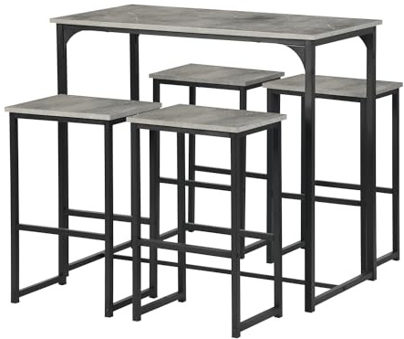 GOKHOMX Table de Bar Haute avec 4 Tabourets, Table à Manger, Chaises de Cuisine, Peu Encombrant, Coin Bar pour Maison