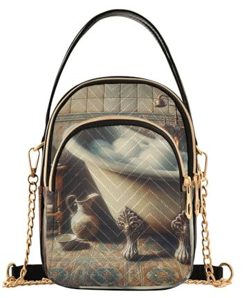 Sac à main bohème violet hibou pour femme Sac à bandoulière avec chaîne, Peinture de baignoire française vintage