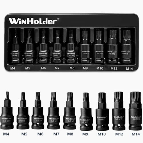 WinHolder Impact Spline Bit Sockets Set, 3/8 Drive, M4 - M14 Spline Key, S2