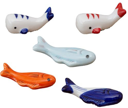 5 Pezzi Supporto per Bacchette a Forma di Pesce,Poggia-Bacchette A Forma di Pesce, Supporti per Bacchette in Ceramica, Ceramica, per Cucchiaio, Forchetta o Coltello, Tavolo da Cucina Decorazione