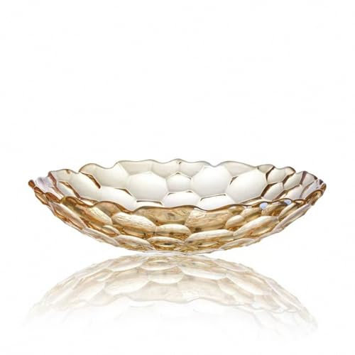 Puremagics Ciotola per frutta rotonda in vetro dorato per bancone della cucina, cesto portaoggetti per piano di lavoro, decorazione per la casa, centrotavola, ciotole per verdure, frutta, verdura