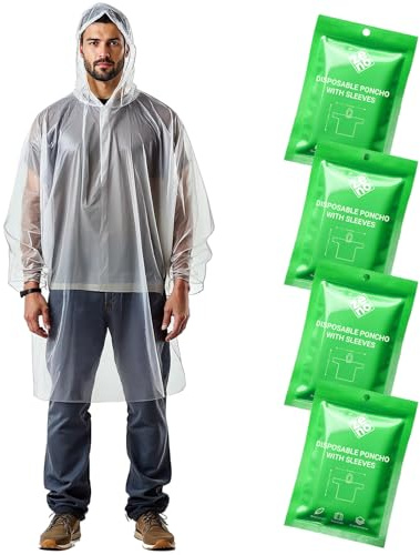 ZENO Regenponcho Festival Wasserdicht - Regencape Festival Einweg - Regenponcho Damen & Mann - mit Ärmel und Kapuze - Wandern, Camping - 4er-Pack