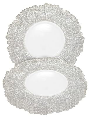 Elegant Silver Crackled Glass Charger Plate – 33cm Round Underplate Perfect for Weddings, Decorations, Parties, Special Events, Anniversaries, Tableware and Birthdays – 6 Pcs