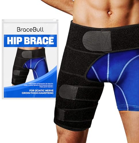 BraceBull Hip Brace, Sciatica Pain Relief Devices, Hip Brace for Women Men, Hips Pain Relief, Thigh Compression Sleeve, Sciatic Nerve Braces, Suitable for Sciatic Nerve, Groin, Thigh, Hamstring