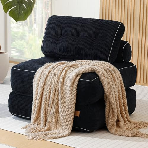 UODERS Canapé-lit 3 en 1, pliable, pour petits espaces, lit d'invité et fauteuil lounge, mousse haute densité, tissu moderne, meuble de salon compact, noir