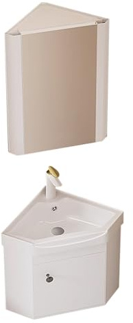 Meuble Vasquue Salle de Bain avec Miroir Lave Main WC avec Meuble Suspendue Angle Lavabo en Céramique et Armoire a Miroir, pour Petit Espace, Terrasse(White)