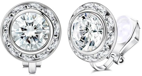 XOZEU Clip on Dance Earrings for Women Crystal Halo Rhinestone Earrings for Competitions Performance Stage Wedding Party 15WG
