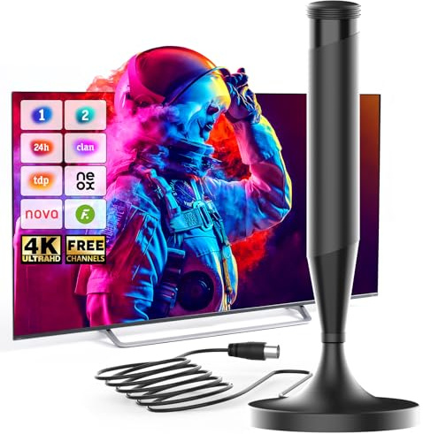 Antena TV Interior Base Magnética Recepción Estable Antena TV para Televisión y Smart TV Compatible con Todos los Televisores Soporta 4K 1080P Antenas TV Interiores Potentes Cable Coaxial 5m