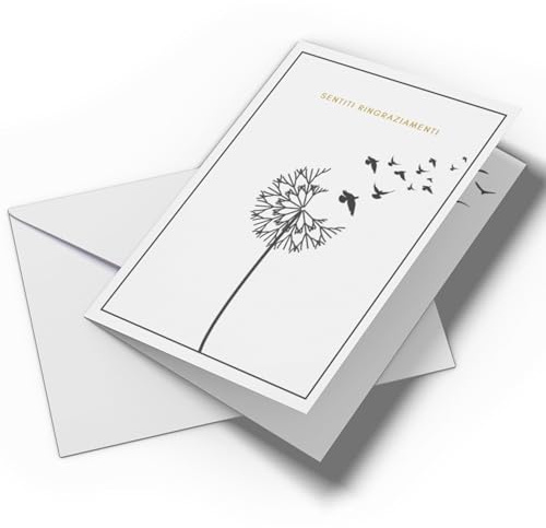 Set 25x Biglietti Ringraziamento Lutto | Biglietti pieghevoli e buste | Biglietto di lutto con testo interno, partecipazioni e ringraziamenti decesso moderni di alta qualità (Fiore - 25 pezzi)