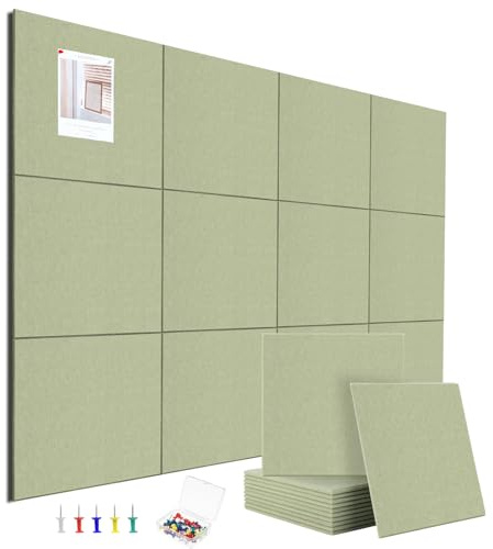 Large Cork Board Alternative 48 x 36, 12 Pack Pin Board, Bulletin Boards | Includes 60 Pushpins & 70 Removable Adhesive Tabs, High-Density, Notice Boards for Wall Office Home Decor (Sage)